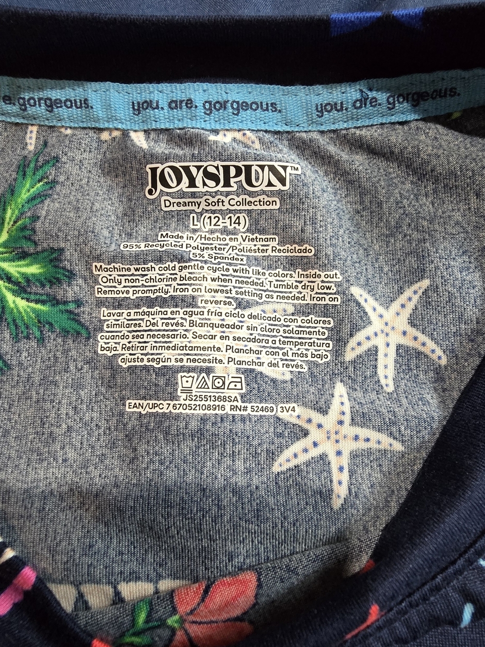 Navy Tropical Print Pj Lounge Set - Lightweight Short Sleeve & Pants - Picture 3 of 7